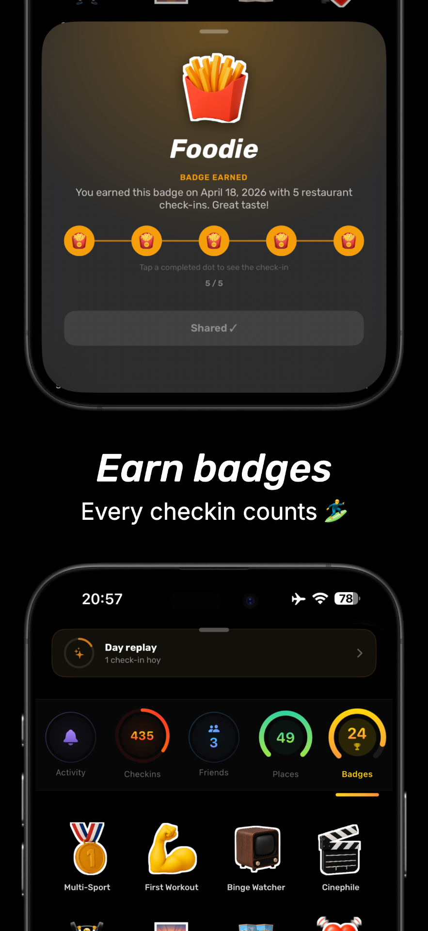 Checkin app — earn badges